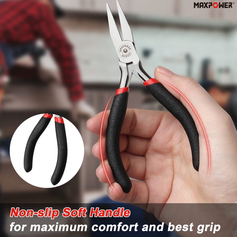 MAXPOWER Mini Jewelry Pliers Set - 8pc, Diagonal, End Cut, Bent, Combination, Flat, Needle, Round Nose (4.5-inch) - Image 5